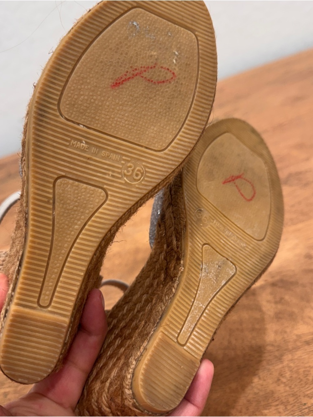 Gaimo Espadrille Wedge Heels Womens 36 5.5/6 Sparkling Silver Tan Ankle Strap - Picture 7 of 8